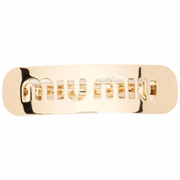 Super Rare Worn Once Authentic Miu Miu Gold Logo Hair Clip - Picture 1 of 10
